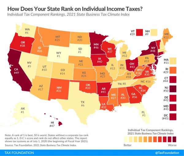 map of states with the best and lowest income taxes in 2021 | Tax Benefits Of Living In Wyoming