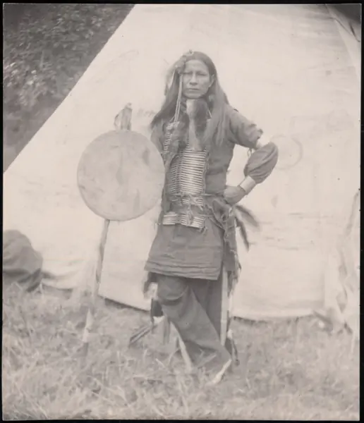 black and white photo of Little Finger, a Sioux indian who was a part of Buffalo Bills travelling wild west show